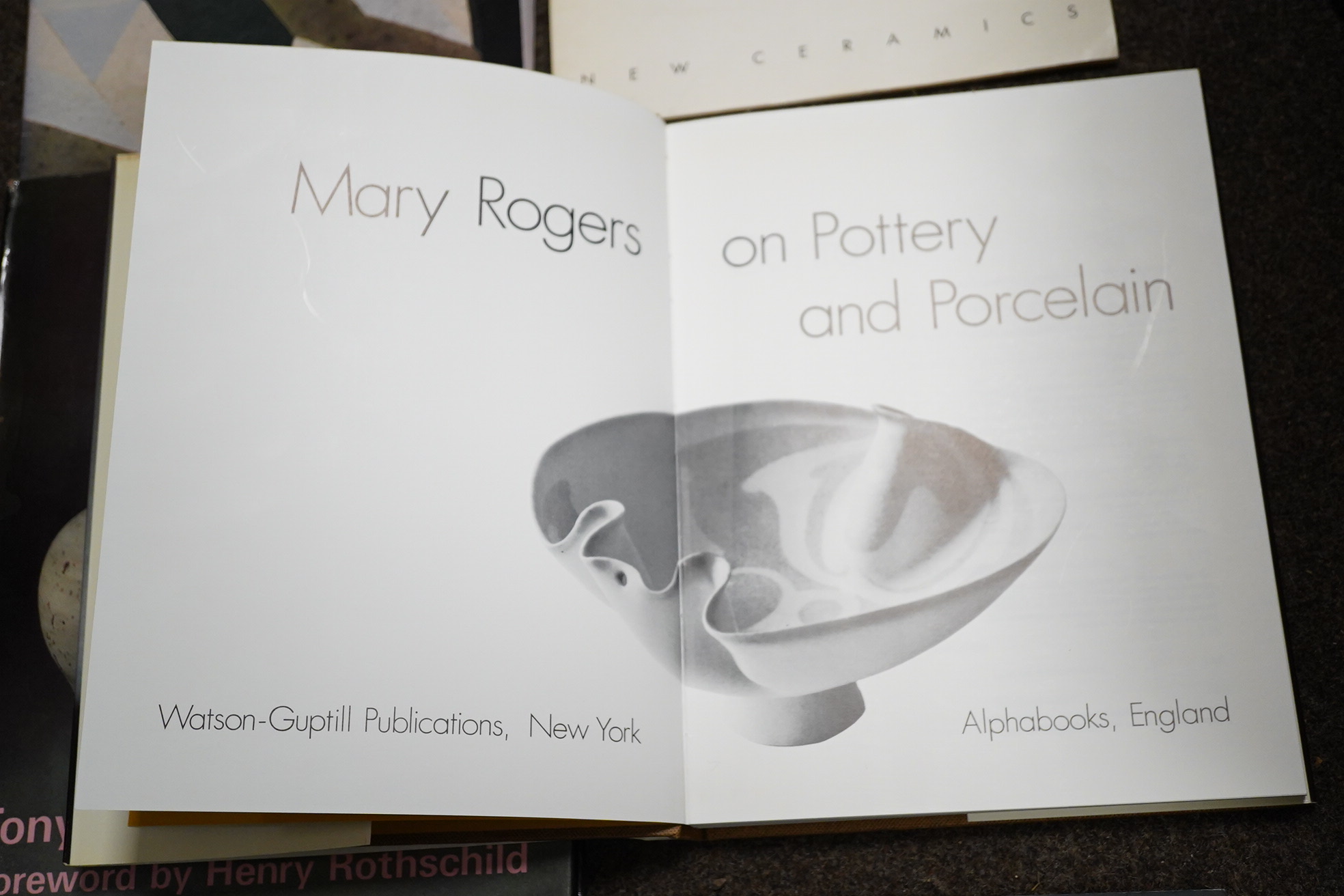 Rogers, Mary - Our Pottery and Porcelain. many illus. (some colour); publisher's cloth and d/wrapper. 1979; Lucie-Smith, Edward - Elizabeth Fritsch: vessels from another world ... coloured illus.; pictorial pbk. 1993